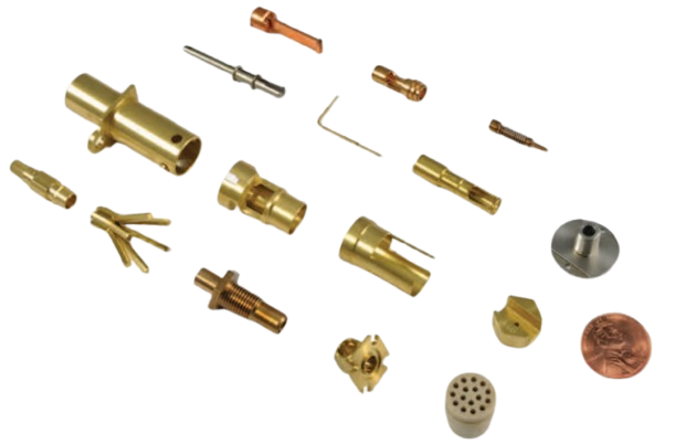 Assorted Swiss-machined brass and steel components – precision turning
