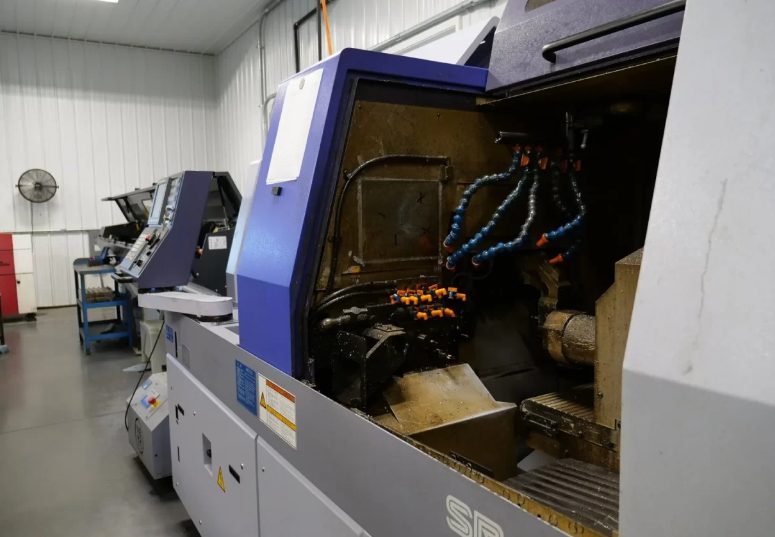 Close-up of Swiss screw machining equipment – Chesapeake CNC