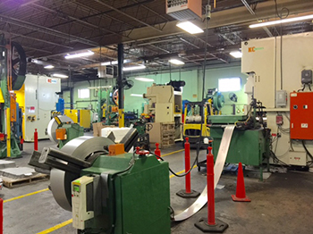Factory floor with progressive stamping presses